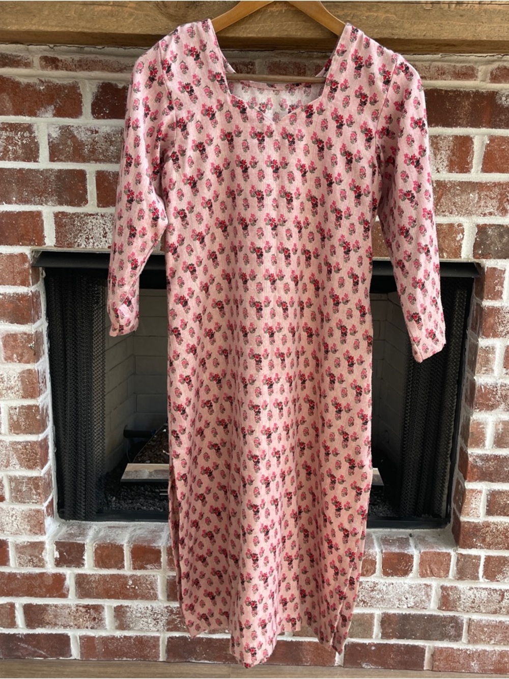 Pink floral hand-block printed cotton kurta